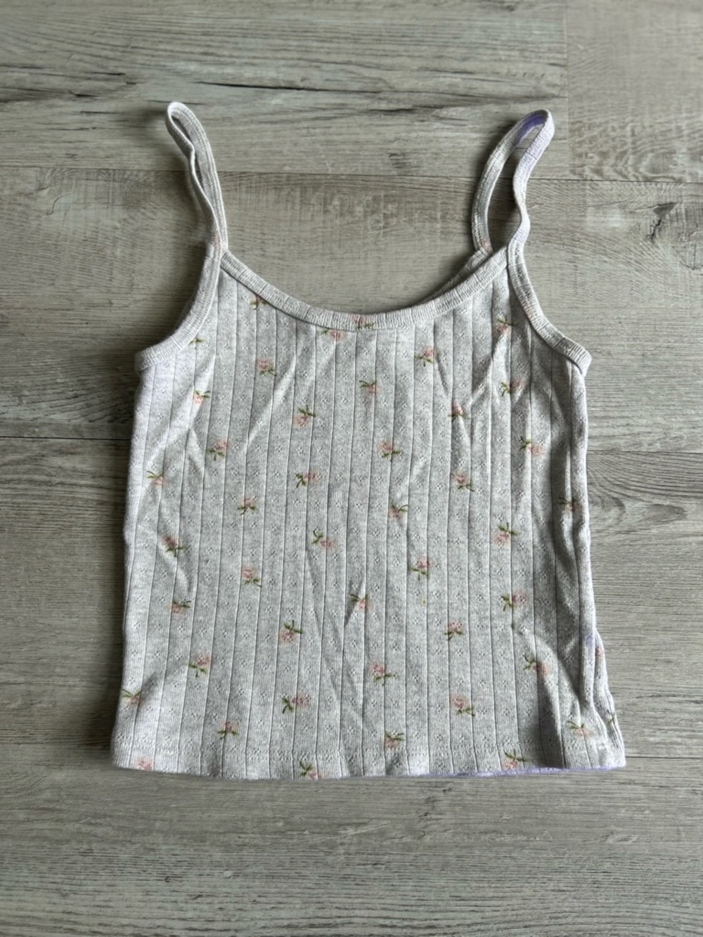 Brandy Melville Gray Ribbed Camisole with Pink Floral Print